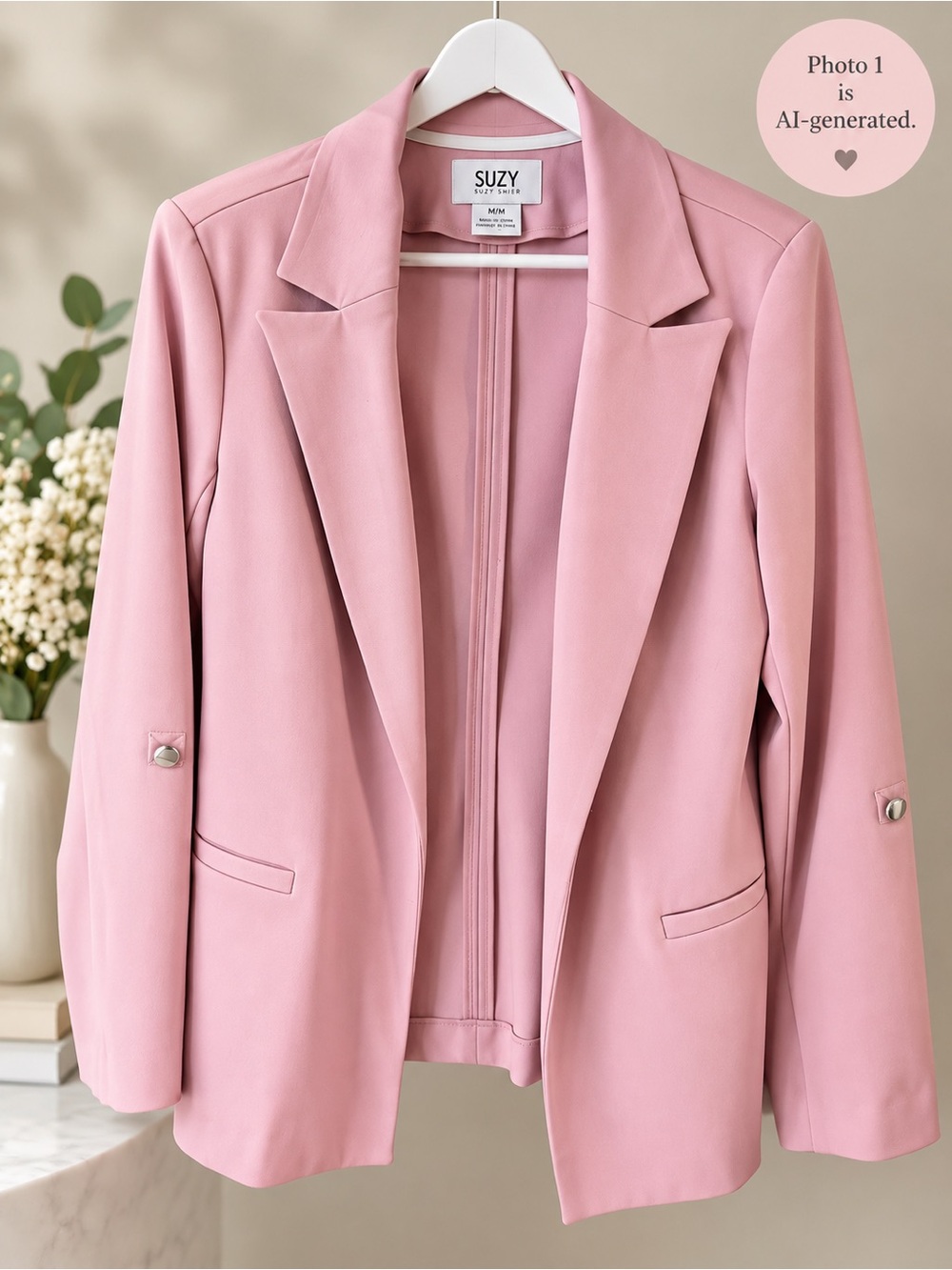 Suzy Shier Blush Pink Tailored Blazer | Stretch | Size M